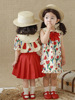 ins夏款女童宝宝红色兔子爱心娃娃裙连衣裙衬衫半裙套装两件套