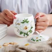 嘉兰骨瓷水杯创意可爱家用陶瓷杯带盖带勺马克喝水杯子咖啡早餐杯