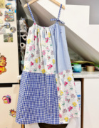 韩系甜美减龄拼接连衣裙夏季花卉格纹vintage风格小众裙子