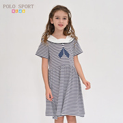 Polo Sport童装女童短袖连衣裙2023夏季中大童海军领条纹裙子