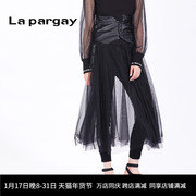 Lapargay纳帕佳2024女春季黑色两件套紧身裤网纱裙休闲直筒裤