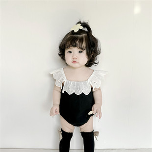 ins韩版婴儿哈衣夏装女宝宝，蕾丝吊带包屁衣公主，甜美背心三角爬服