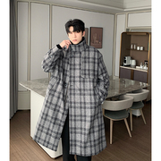 Hualun冬季格子大衣男保暖中长款风衣韩版高级感oversize毛呢外套