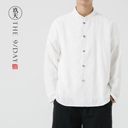 秋季中式男装棉麻中袖衬衫，中国风半袖上衣唐装盘扣短袖衬衣