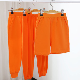 儿童橘色裤子薄款男童女童，幼儿园校服裤桔色，卫裤校服裤橙色防蚊裤