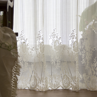玛格丽特现代美式窗纱条纹花卉白纱花园阳台隔断飘窗窗帘ins风