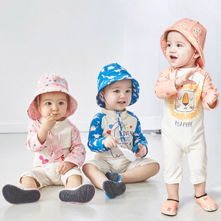 韩国儿童游泳衣男女宝宝，连体可爱卡通，泳衣中小童长袖防晒泳装