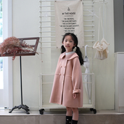粉色女童双面羊绒大衣秋冬季甜美韩系公主风洋气全羊毛儿童呢外套