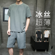广州十三行墨绿色t恤短袖男士夏季装薄款冰丝速干ins潮牌宽松半袖