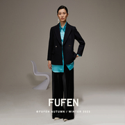 FUFEN经典戗驳领双排扣修身西服版型干练短风衣外套女FS-18238-1