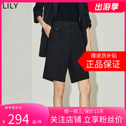 LILY2024夏女装都市通勤款设计感不对称显瘦高腰直筒休闲短裤