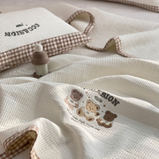 韩国大鹅全棉卡通小熊床盖三件套纯棉绗缝夹棉加厚榻榻米四季床垫