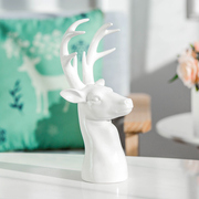 欧式创意白色陶瓷鹿头动物，摆件北欧现代简约工艺品家居瓷器装饰品
