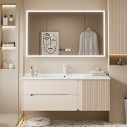 奶油风浴室柜组合法式一体陶瓷，盆洗手台卫生间实木镜柜洗脸盆浴柜