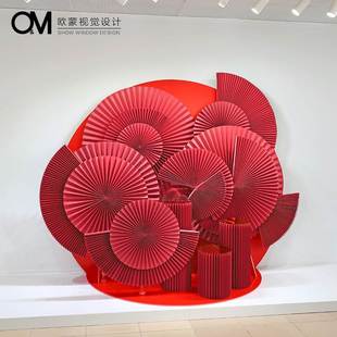 OM视觉 中国风场景美陈红色折纸扇 新年元旦布置服装橱窗装饰道具