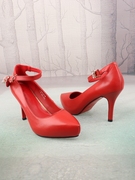红色牛皮真皮内防水台超高跟气质，扣带尖头女鞋子浅口单鞋x77-2