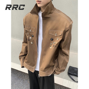 RRC 纽扣装饰垫肩夹克春季小众设计感立领外套男休闲茄克衫