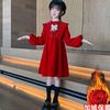 童连衣裙秋冬季2023童红色礼服，孩公主裙子儿童拜年服