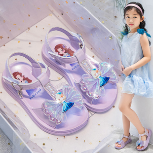 女童公主凉鞋2024夏季软底水晶鞋女孩，防滑童鞋儿童时尚沙滩鞋