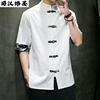 亚麻衬衫男短袖中国风改良汉服，中式复古唐装，半袖上衣夏季棉麻衬衣