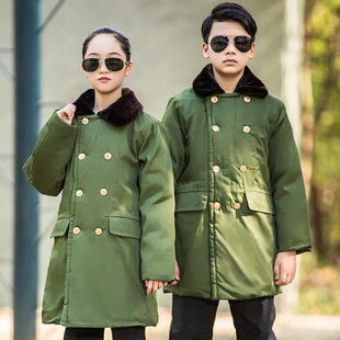 儿童军棉绿大衣男童女童，加厚小孩老式冬季军棉袄童装棉服外套