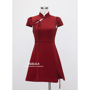 秋季红色立领拉链包肩短款复古气质旗袍连衣裙高级感潮流高端女士
