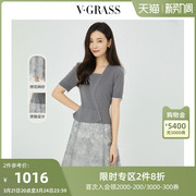 【新中式】vgrass维格娜丝2022年春夏绣花网纱拼接收腰连衣裙