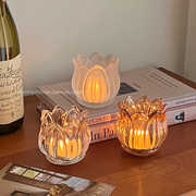 欧式复古郁金香玻璃烛台摆件餐桌，浪漫氛围感装饰布置烛杯蜡烛台座