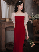 敬酒服新娘夏季平时可穿订婚连衣裙红色小礼服裙女高级感裙子日常