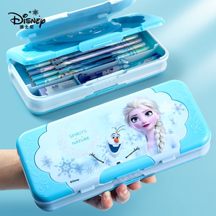 Disney迪士尼冰雪奇缘文具盒2022年幼儿园一二年级儿童女孩自动多功能铅笔盒女生小学生爱莎公主三层笔袋