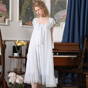 宫廷风睡衣莫代尔性感女法式白色睡裙纯棉夏季长裙公主风长款吊带