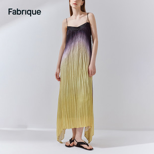 Fabrique 手工压褶渐变色扎染连衣裙2023夏季女设计感吊带裙