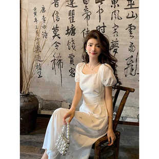 法式优雅气质白色连衣裙女夏高级感设计师款修身显瘦小清新长裙子