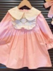 韩版童装女童粉色连衣裙，2024春秋甜美泡泡袖，卡通可爱公主裙子