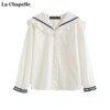 拉夏贝尔lachapelle学院风，海军领白色衬衫，女春季设计感小众上衣