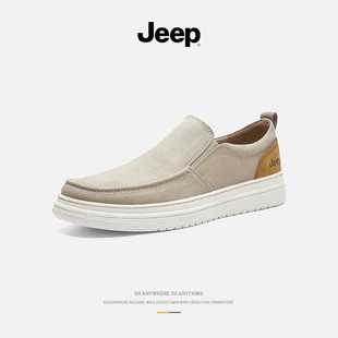 jeep吉普男鞋2024男士一脚蹬休闲鞋夏季布鞋软底老北京帆布鞋
