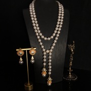 中古复刻vintage巴洛克项链欧美夸张叠戴琉璃珍珠超长项链毛衣链