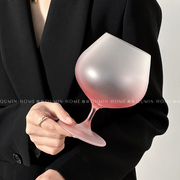 趣皿ins风法式高脚玻璃杯氛围感磨砂酒杯渐变粉家用红酒香槟杯子