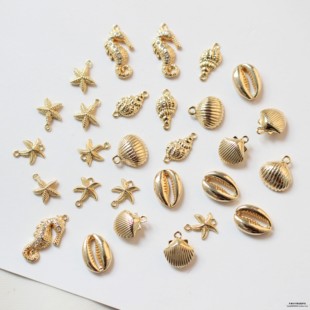 铜镀18k真金色海洋系列海星海马，海螺贝壳diy耳饰项链手链材料配件