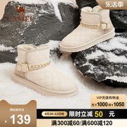 骆驼女鞋2023年冬季毛里保暖雪地靴圆头，短靴可爱百搭女鞋子