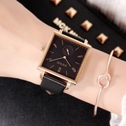 古欧时尚女款手表潮流士皮带简约方形石英真皮白色普通国产腕表