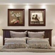 现代美式装饰画卧室床头挂画复古风格二联花卉油画欧式壁画餐厅画