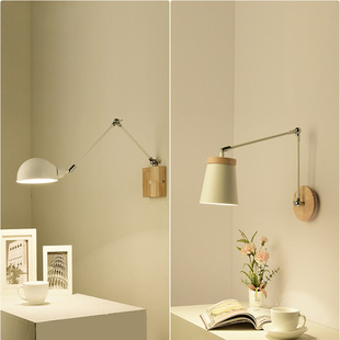北欧壁灯卧室马卡龙简约现代床头灯个性创意灯具实木走廊过道壁灯