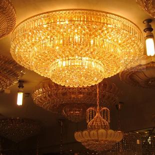 金色传统客厅卧室水晶吸顶灯圆形，聚宝盆灯饰led酒店，k别墅工程灯具