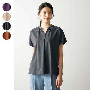 日系纯棉女士夏季衬衫式T恤设计感宽松短袖V领套头衫T250大码