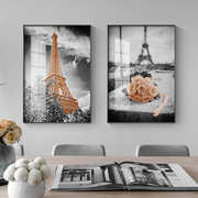风装饰画客厅巴黎铁塔挂画餐厅，画黑白摄影卧室，壁画床头画图形