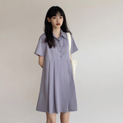 chic淡紫色连衣裙女香芋，紫夏季裙子女小个子清新学生垂感百褶短裙
