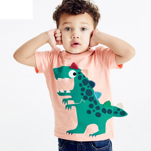 超酷立体贴布绣花恐龙 男女儿童夏季幼儿园纯棉柔软卡通短袖T恤潮