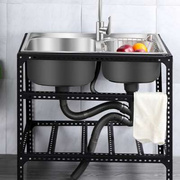 厨房简易不锈钢水槽，带支架洗菜盆双槽水池家用洗碗槽，洗手盆池架子