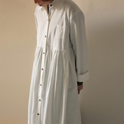 HAOLIAO 圆领白色纯色直筒中长款长袖 夏季棉质 氧气裙中长裙